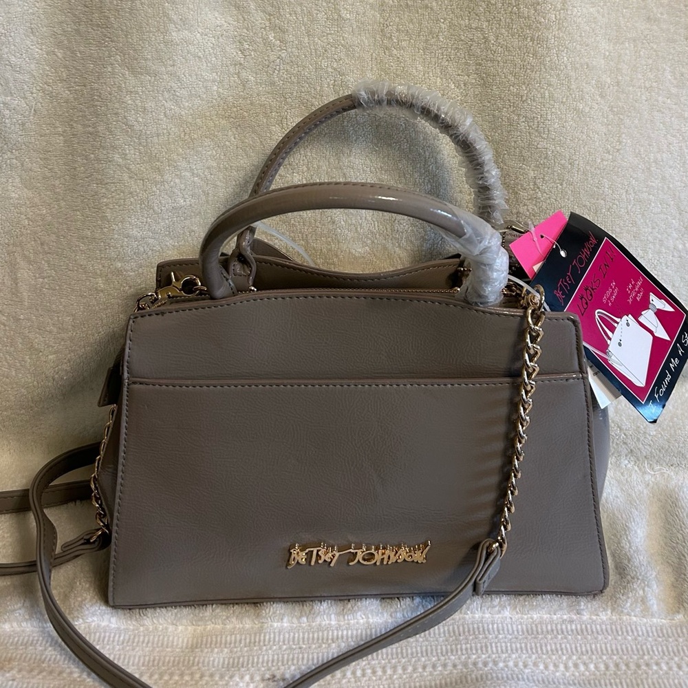 Betsey Johnson Beige Satchel with Gold Chain--detachable bow (w/snaps).